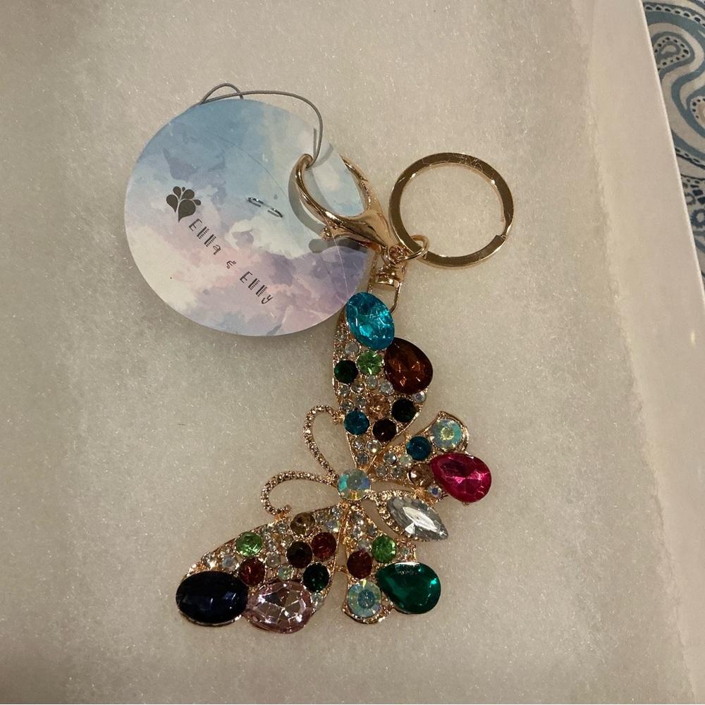 ELLA & ELLY Crystal Gold Butterfly bag charm